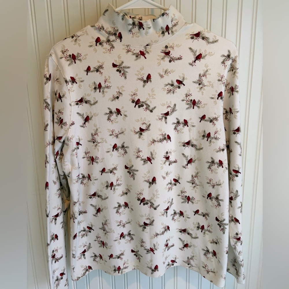 Croft and Barrow Red Cardinal Print mock turtleneck